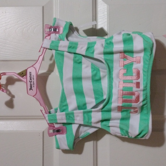 Juicy Couture Mint and White Striped Terry Bikini Size Medium 🆕 - Picture 2 of 7